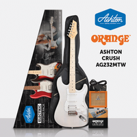 Ashton AG232MTW Electric Guitar Pack in Metallic Trans White w/ Orange Crush Mini Amplifier