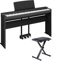 Yamaha P-225 88-Key Weighted Portable Digital Piano W/ L200 Stand, Lp1 3-Pedal Unit & Bench (Black)