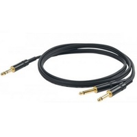 Instrument cable - 6.3 Stereo Jack-2 x 6.3 Mono Jack blk & gold - 5m - black
