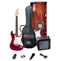 SX SE1SKCAR ‘ST’ Style Electric Guitar Pack with Amplifier in Candy Apple Red
