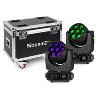 BeamZ MHL740 - NEW, LED Moving Head Wash Pair; 7 x 40W RGBW (4-in-1) with Motorized Zoom and Pixel control. Includes Road Case