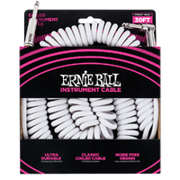 Ernie Ball 30' Coiled Straight / Angle Instrument Cable - White  