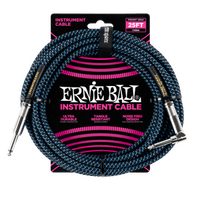 Ernie Ball 25' Braided Straight / Angle Instrument Cable - Black / Blue  