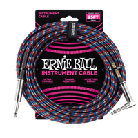 Ernie Ball 25' Braided Straight / Angle Instrument Cable - Black / Red / Blue / White  