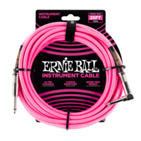 Ernie Ball 7.5 Meter Braided Straight / Angle Instrument Cable, Neon Pink