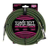 Ernie Ball 25' Braided Straight / Angle Instrument Cable - Black / Green  