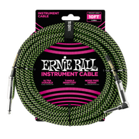 Ernie Ball 10' Braided Straight / Angle Instrument Cable - Black / Green