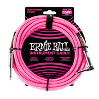 Ernie Ball 10' Braided Straight / Angle Instrument Cable - Neon Pink