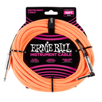 Ernie Ball 10' Braided Straight / Angle Instrument Cable - Neon Orange